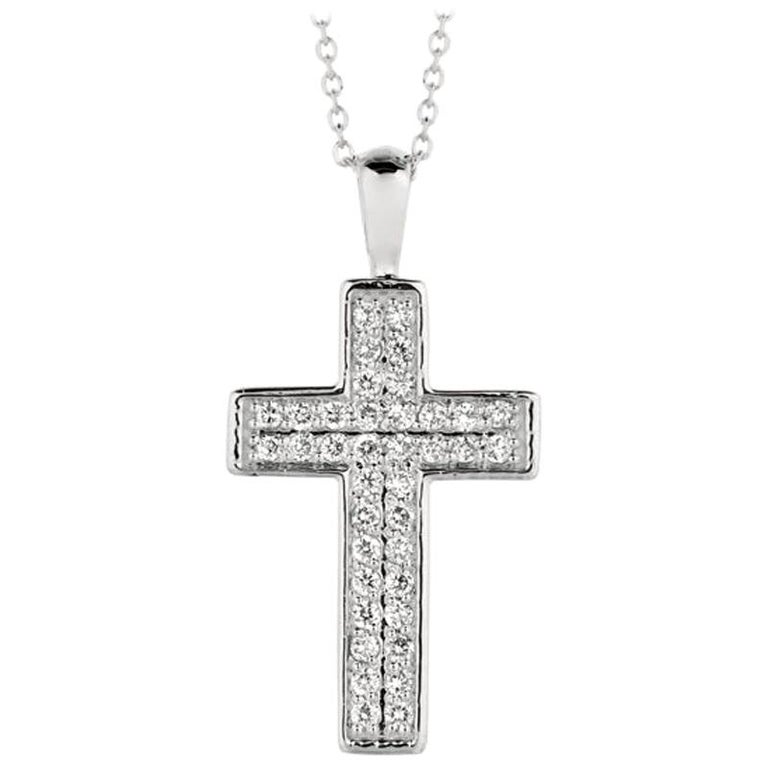 0.35 Carat Natural Diamond Cross Necklace 14 Karat White Gold G SI ...