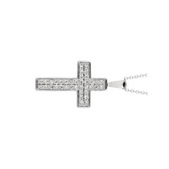 0.35 Carat Natural Diamond Cross Necklace 14 Karat White Gold G SI Chain