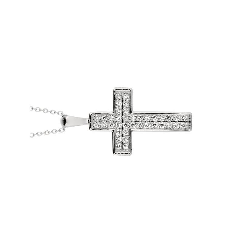 Contemporary 0.35 Carat Natural Diamond Cross Necklace 14 Karat White Gold G SI Chain For Sale