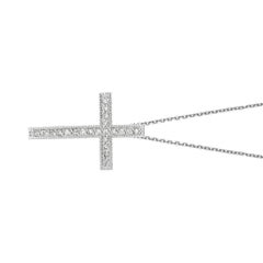 0.35 Carat Natural Diamond Cross Pendant Necklace 14 Karat White Gold G SI Chain