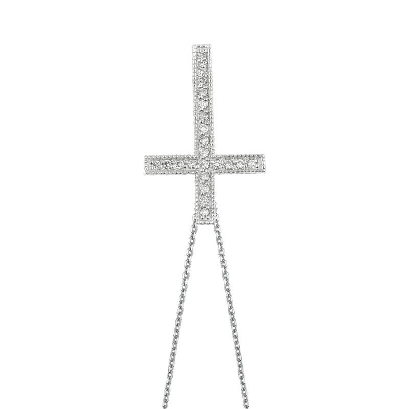Contemporain Collier pendentif croix en or blanc 14 carats avec chaîne G SI et diamants naturels de 0,35 carat en vente