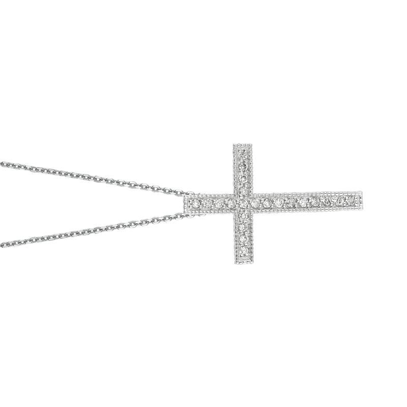 Taille ronde Collier pendentif croix en or blanc 14 carats avec chaîne G SI et diamants naturels de 0,35 carat en vente