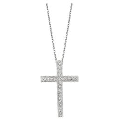 Collar Colgante Cruz Diamante Natural 0,35 Quilates Oro Blanco 14 Kilates Cadena G SI