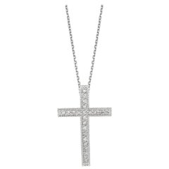 Collier pendentif croix en or blanc 14 carats avec chaîne G SI et diamants naturels de 0,35 carat