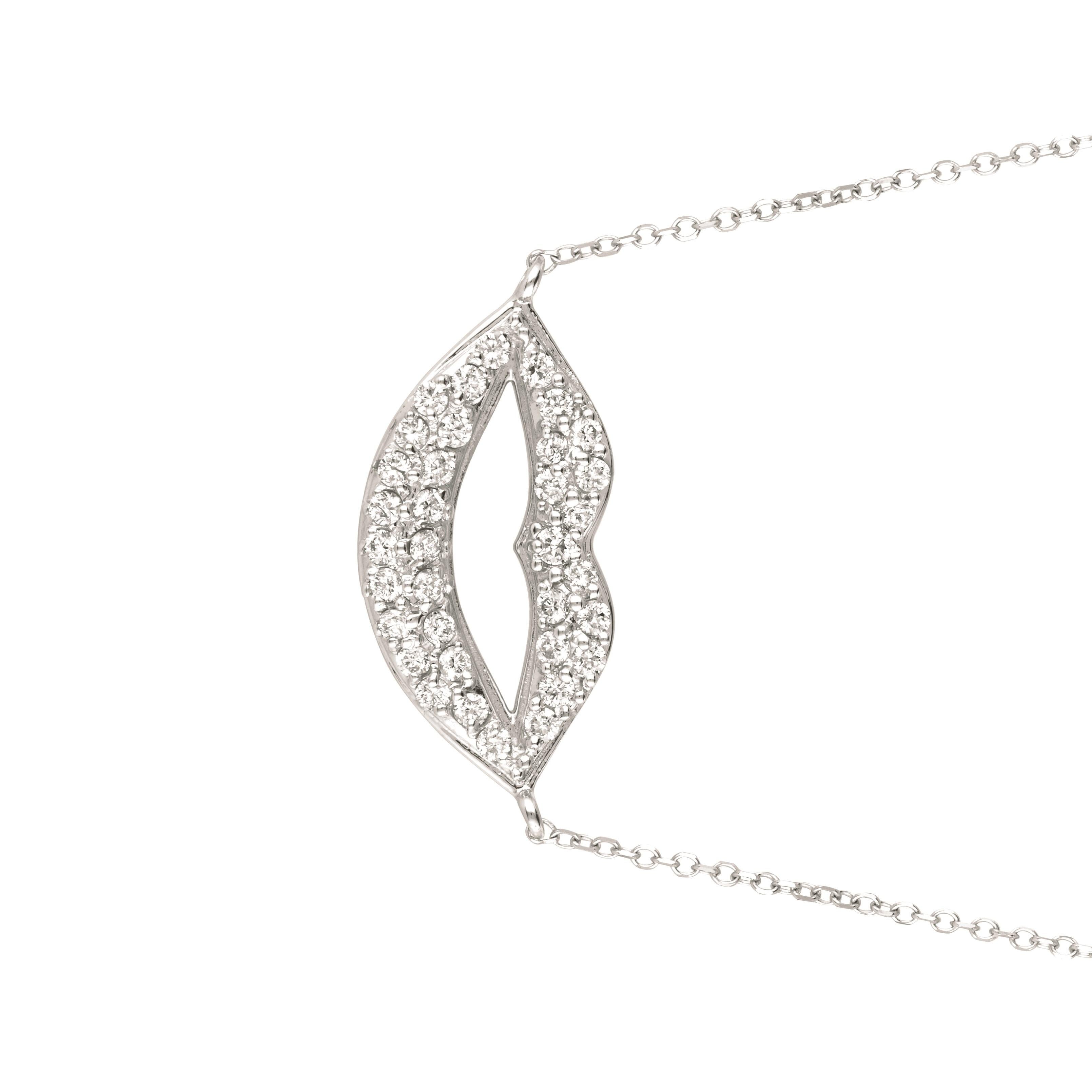 0.35 Carat Natural Diamond Lips Necklace 14K White Gold G SI 18 inches chain

100% Natural Diamonds, Not Enhanced in any way Round Cut Diamond Necklace
0.35CT
G-H
SI
3/8 inch in height, 7/8 inch in width
14K White Gold, Pave style, 2.3 grams
35
