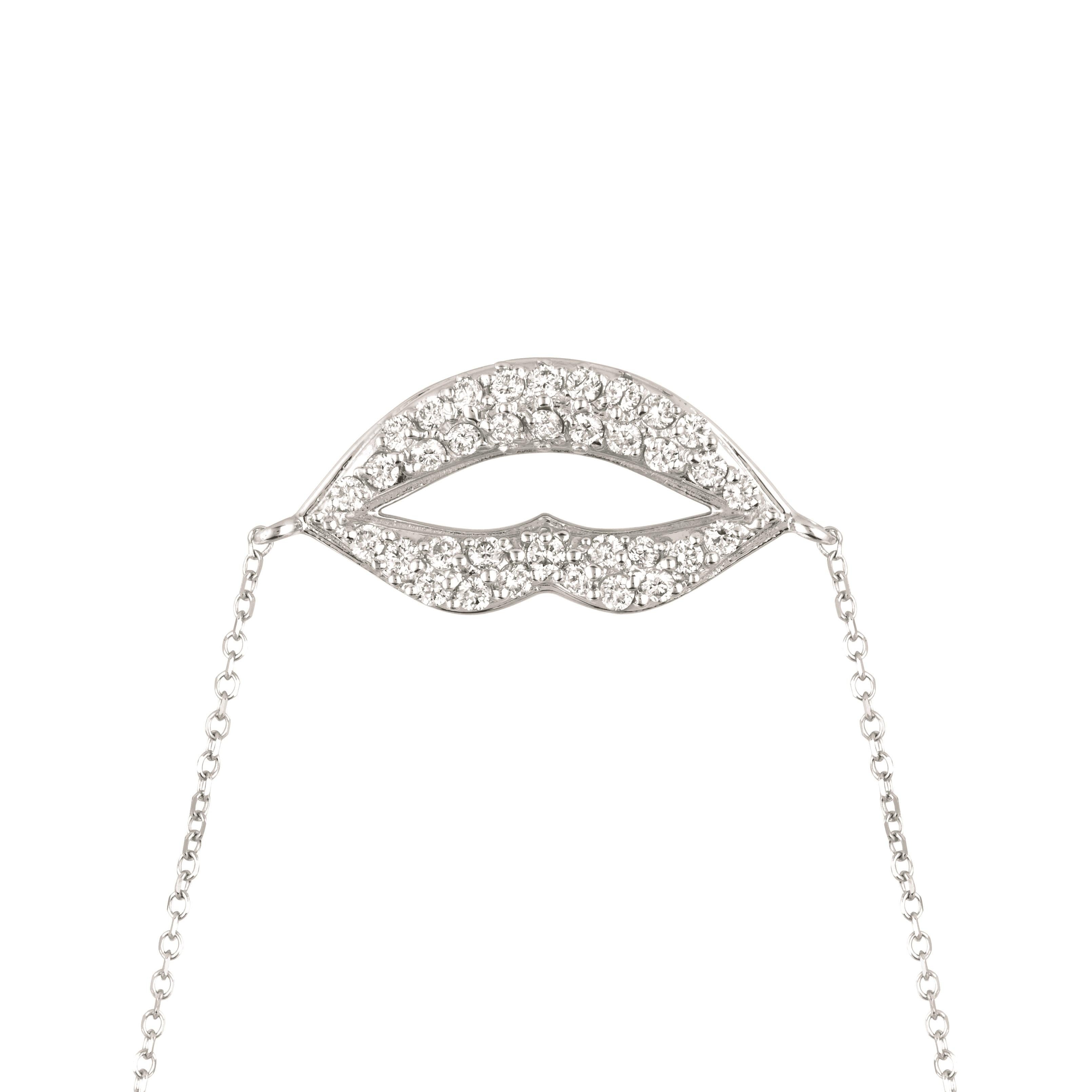 Contemporary 0.35 Carat Natural Diamond Lips Necklace 14 Karat White Gold G SI Chain For Sale