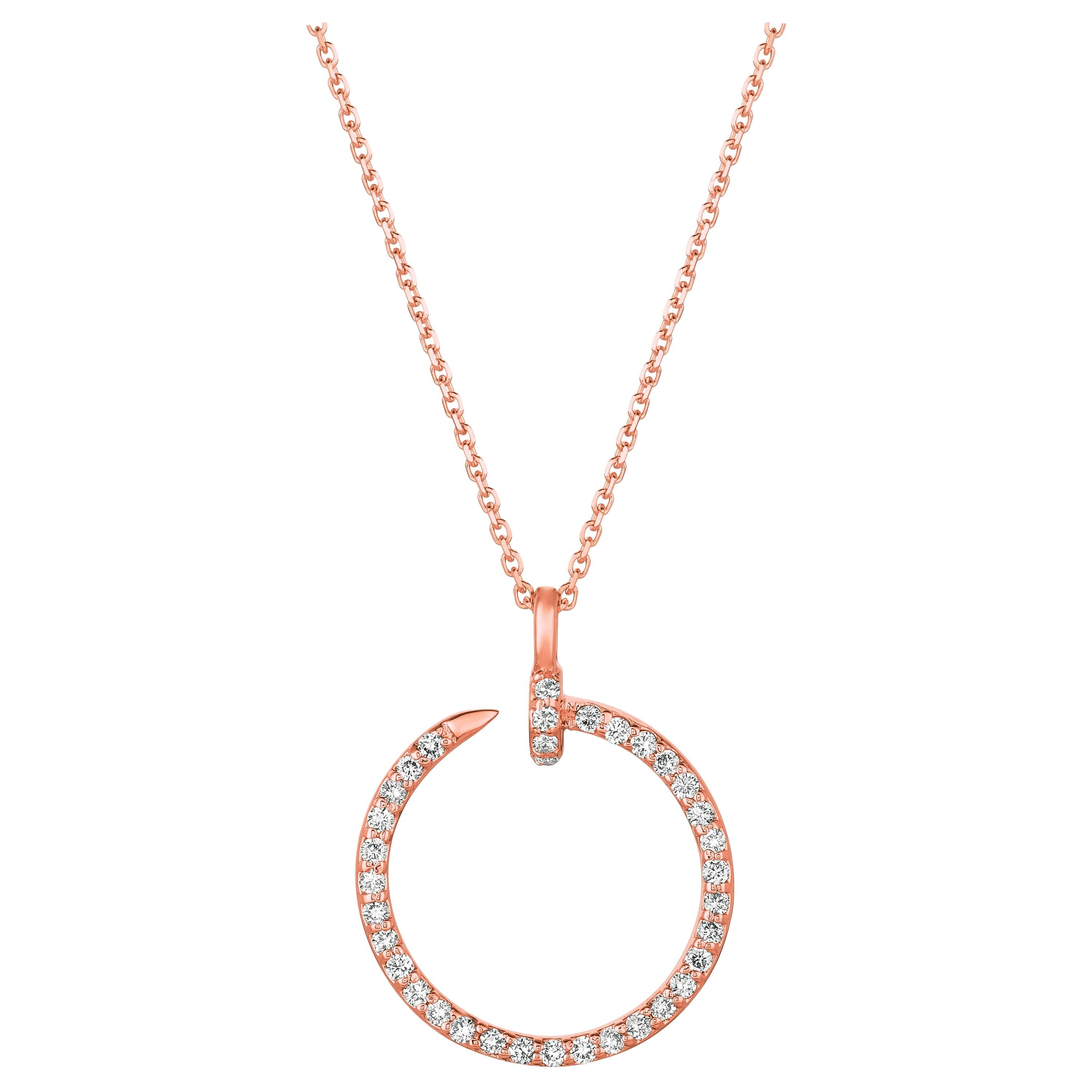 Collana con diamanti naturali da 0,35 carati in oro rosa 14 carati G SI in vendita