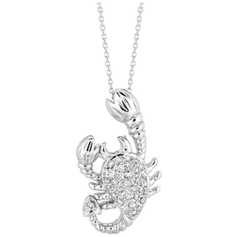 0.35 Carat Natural Diamond Scorpion Necklace Pendant 14 Karat White Gold G SI For Sale