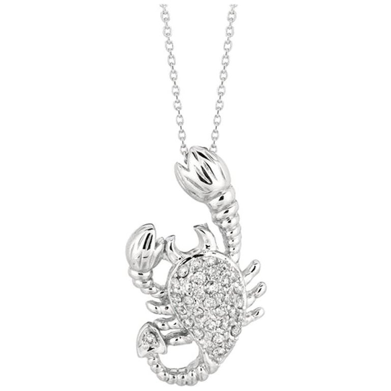 0.35 Carat Natural Diamond Scorpion Necklace Pendant 14 Karat White ...