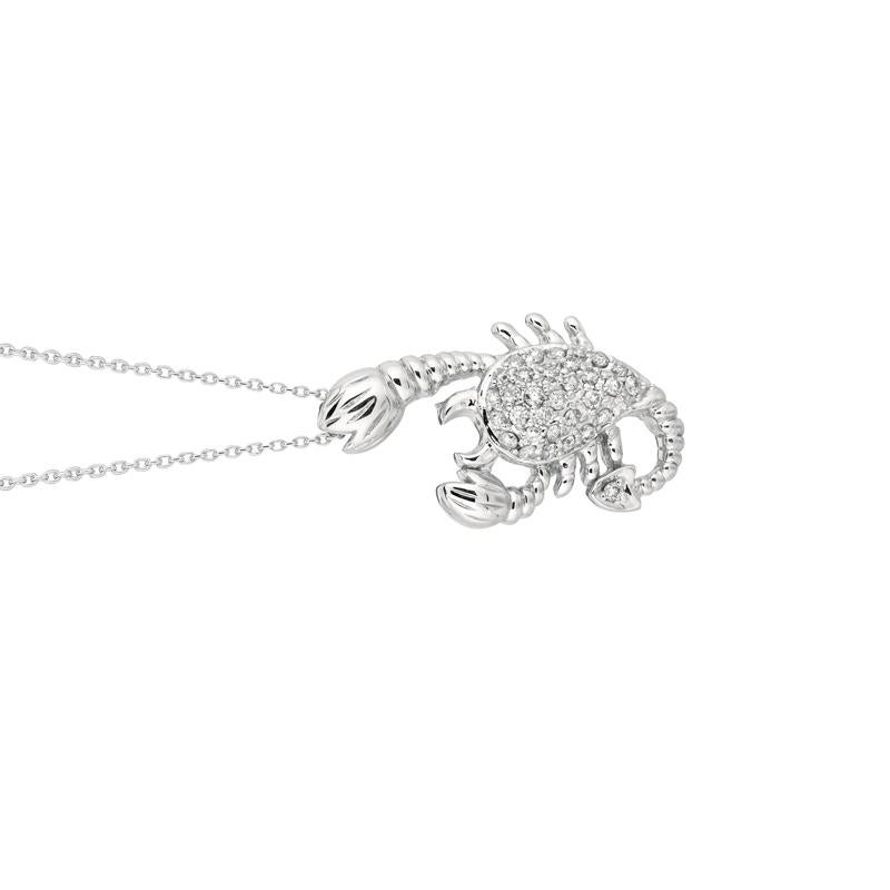 Contemporary 0.35 Carat Natural Diamond Scorpion Necklace Pendant 14 Karat White Gold G SI For Sale