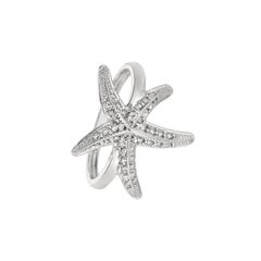 0.35 Carat Natural Diamond Starfish Ring Band G SI 14 Karat White Gold