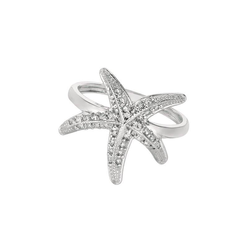 En venta: 0,35 Quilates Anillo Estrella de Mar Diamante Natural Banda G SI Oro Blanco 14 Kilates  3