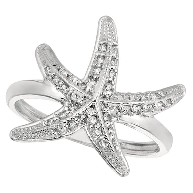 0.35 Carat Natural Diamond Starfish Ring Band G SI 14 Karat White Gold For Sale