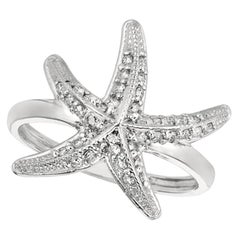 0.35 Carat Natural Diamond Starfish Ring Band G SI 14 Karat White Gold