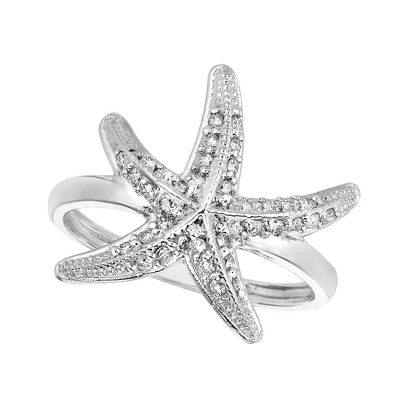 0.35 Carat Natural Diamond Starfish Ring Band G SI 14 Karat White Gold