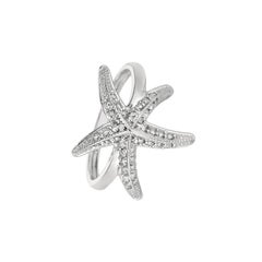 0.35 Carat Natural Diamond Starfish Ring Band G SI 14 Karat White Gold