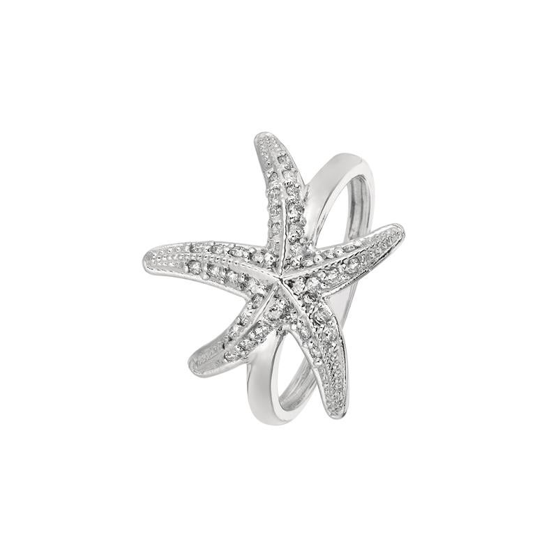 Contemporary 0.35 Carat Natural Diamond Starfish Ring Band G SI 14 Karat White Gold For Sale