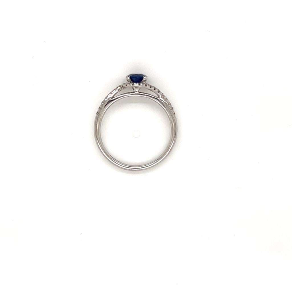 Women's 0.35 Carat Round Cut Blue Sapphire and Diamond Ring in 18K White Gold For Sale