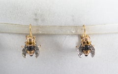 0.35 Carat Sapphire 0.30 Carat Diamond Yellow Gold Lever-Back "Bees" Earrings
