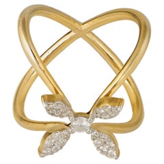 0.35 Carat SI Clarity HI Color Diamond Criss-Cross Ring 18 Karat Yellow Gold