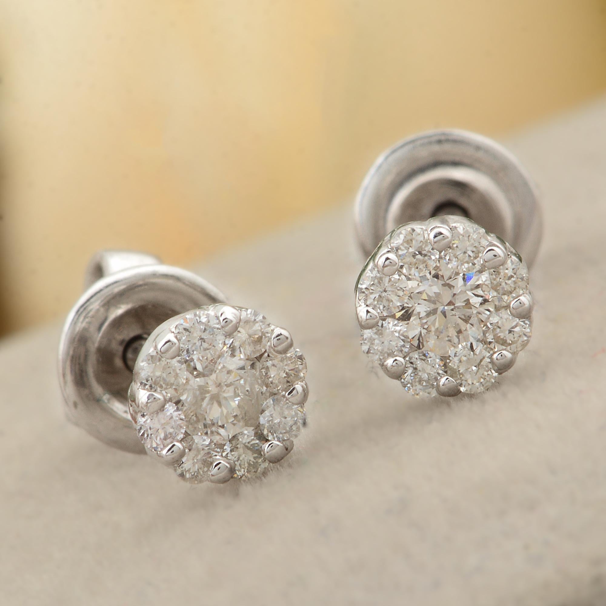 Modern 0.35 Carat SI Clarity HI Color Diamond Pave Stud Earrings 10k White Gold Jewelry For Sale
