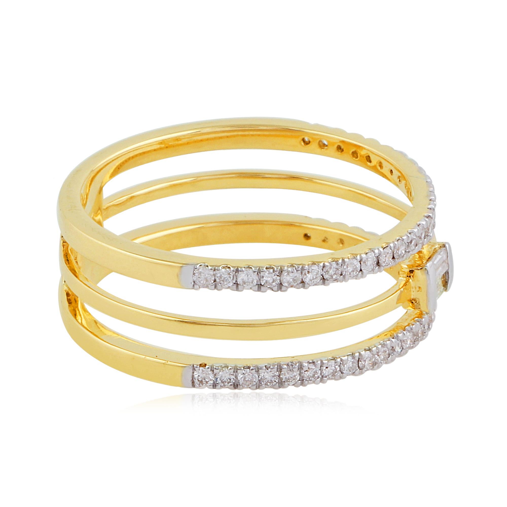 For Sale:  0.35 Carat SI Clarity HI Color Diamond Three Band Ring 18k Yellow Gold Jewelry 2