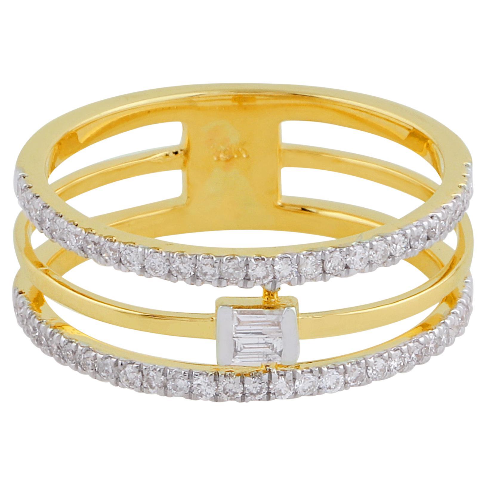 For Sale:  0.35 Carat SI Clarity HI Color Diamond Three Band Ring 18k Yellow Gold Jewelry