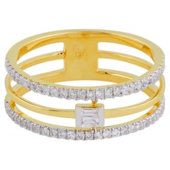 0.35 Carat SI Clarity HI Color Diamond Three Band Ring 18k Yellow Gold Jewelry