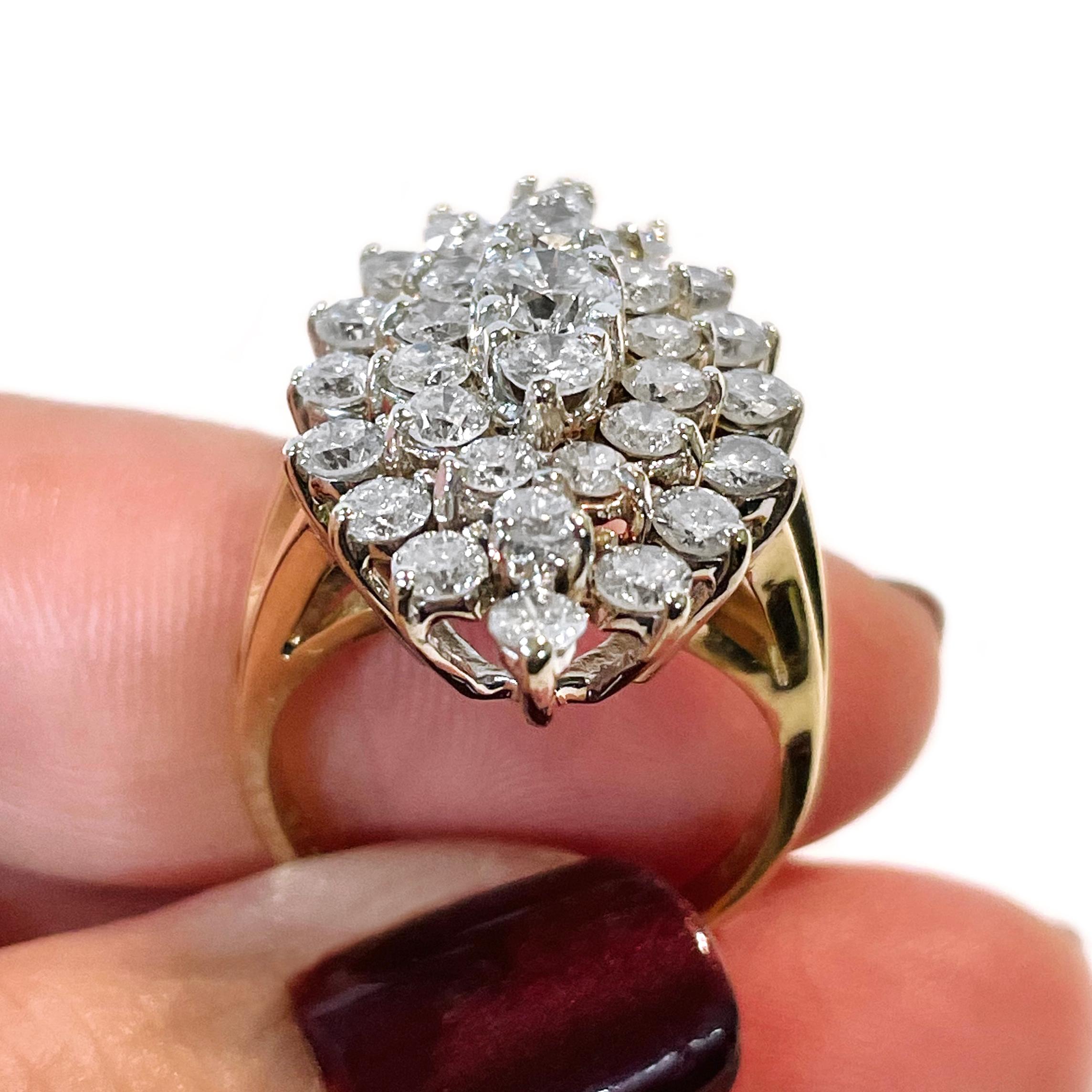Contemporary Yellow Gold Brilliant-Cut Diamond Cluster Ring For Sale