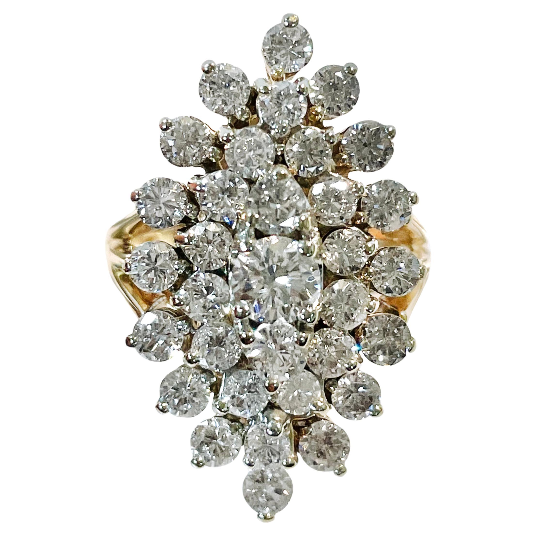 Yellow Gold Brilliant-Cut Diamond Cluster Ring For Sale