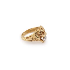 0.35 Carats Diamond 18 Carat Yellow Gold Lion Signet Ring
