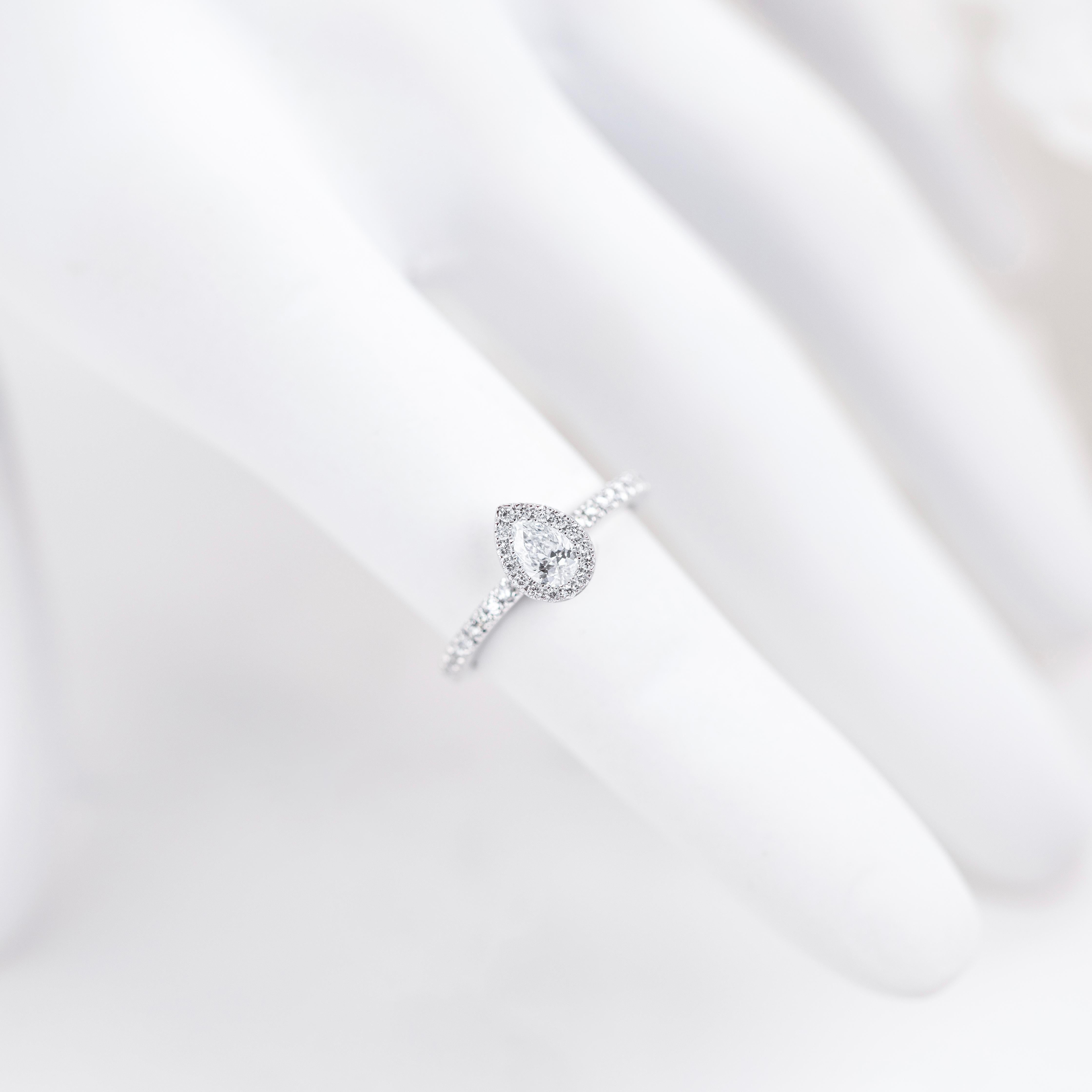 For Sale:  0.35 ct Drop Cut Diamond Solitaire, Diamond Solitaire Ring with Edge Stone 10