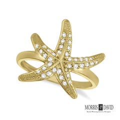 0.35 Ct Natural Round Cut Diamond Starfish Ring G SI 14K Yellow Gold