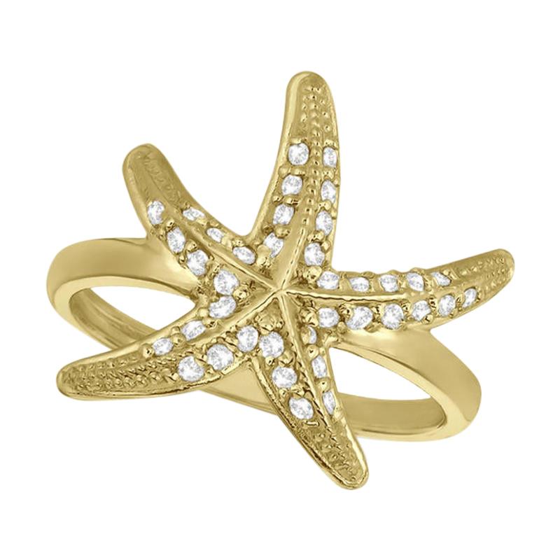 0.35 Ct Natural Round Cut Diamond Starfish Ring G SI 14K Yellow Gold For Sale