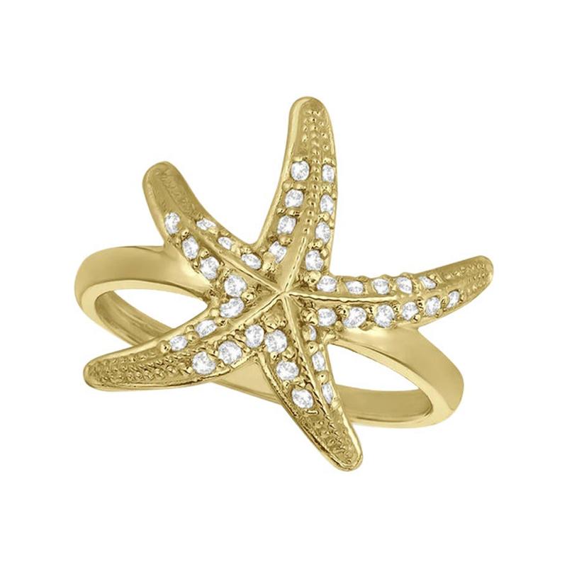 For Sale:  0.35 Ct Natural Round Cut Diamond Starfish Ring G SI 14k Yellow Gold