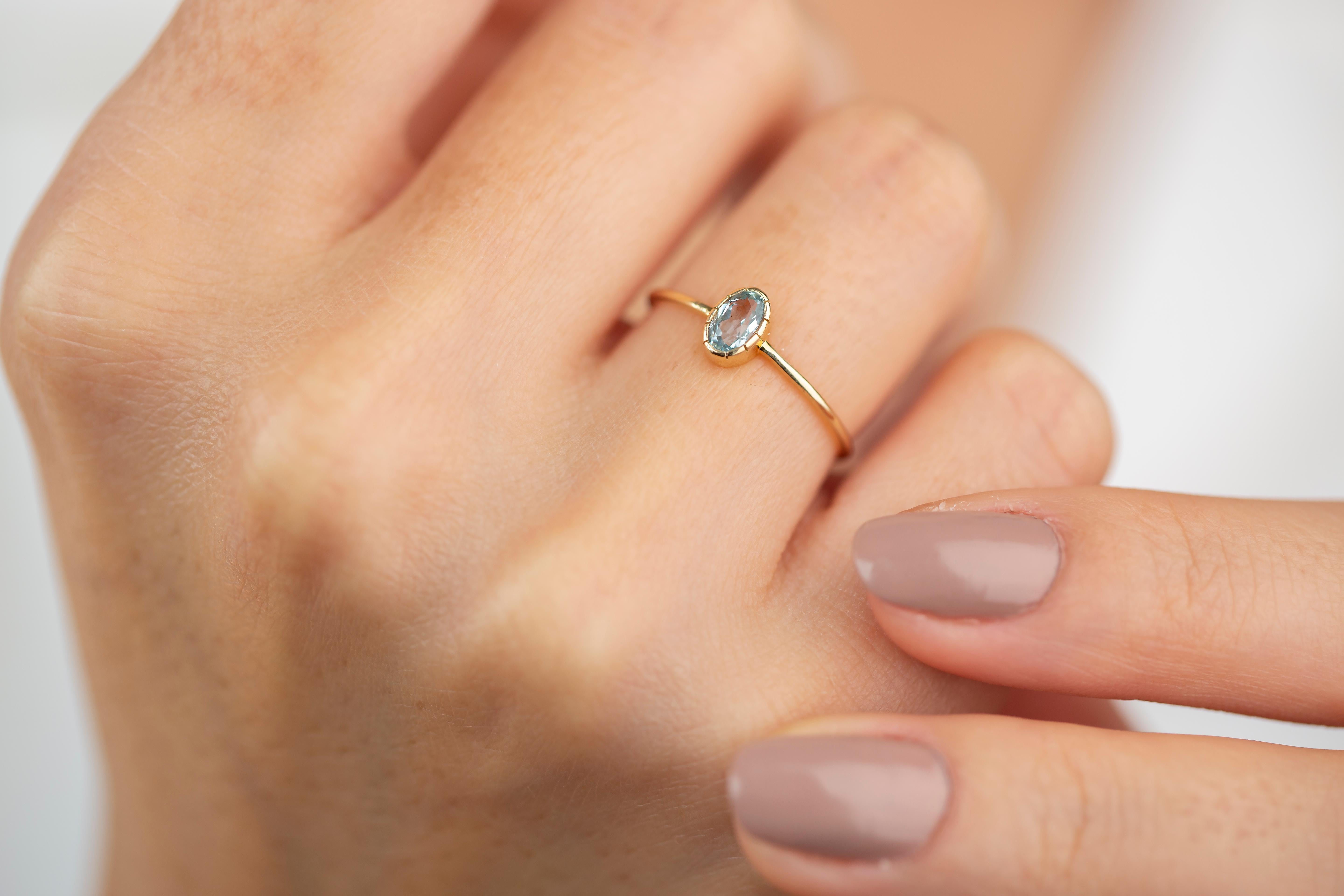 0.35 Ct Oval Cut Sky Topaz 14K Gold Birthstone Ring 2