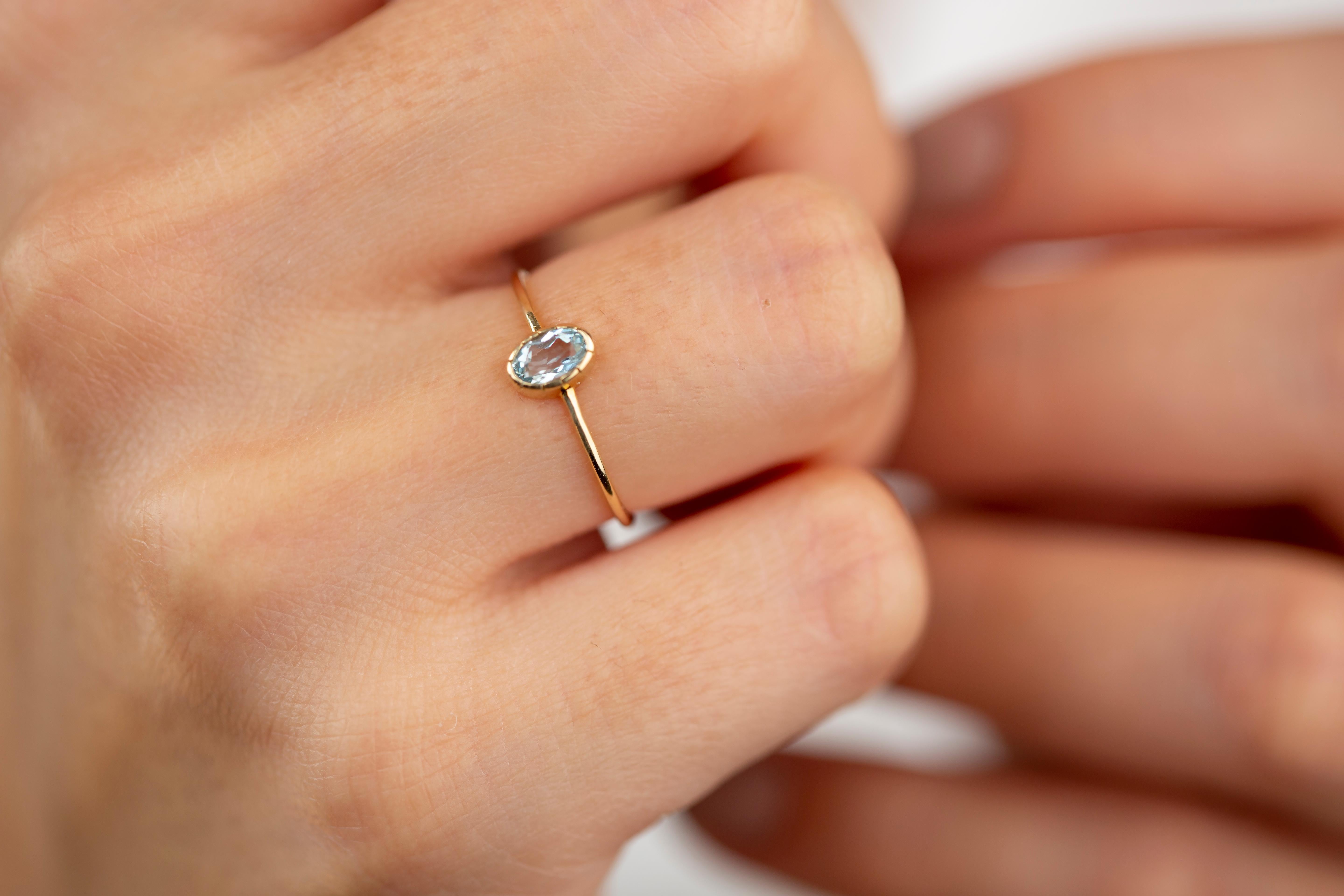 0.35 Ct Oval Cut Sky Topaz 14K Gold Birthstone Ring 4