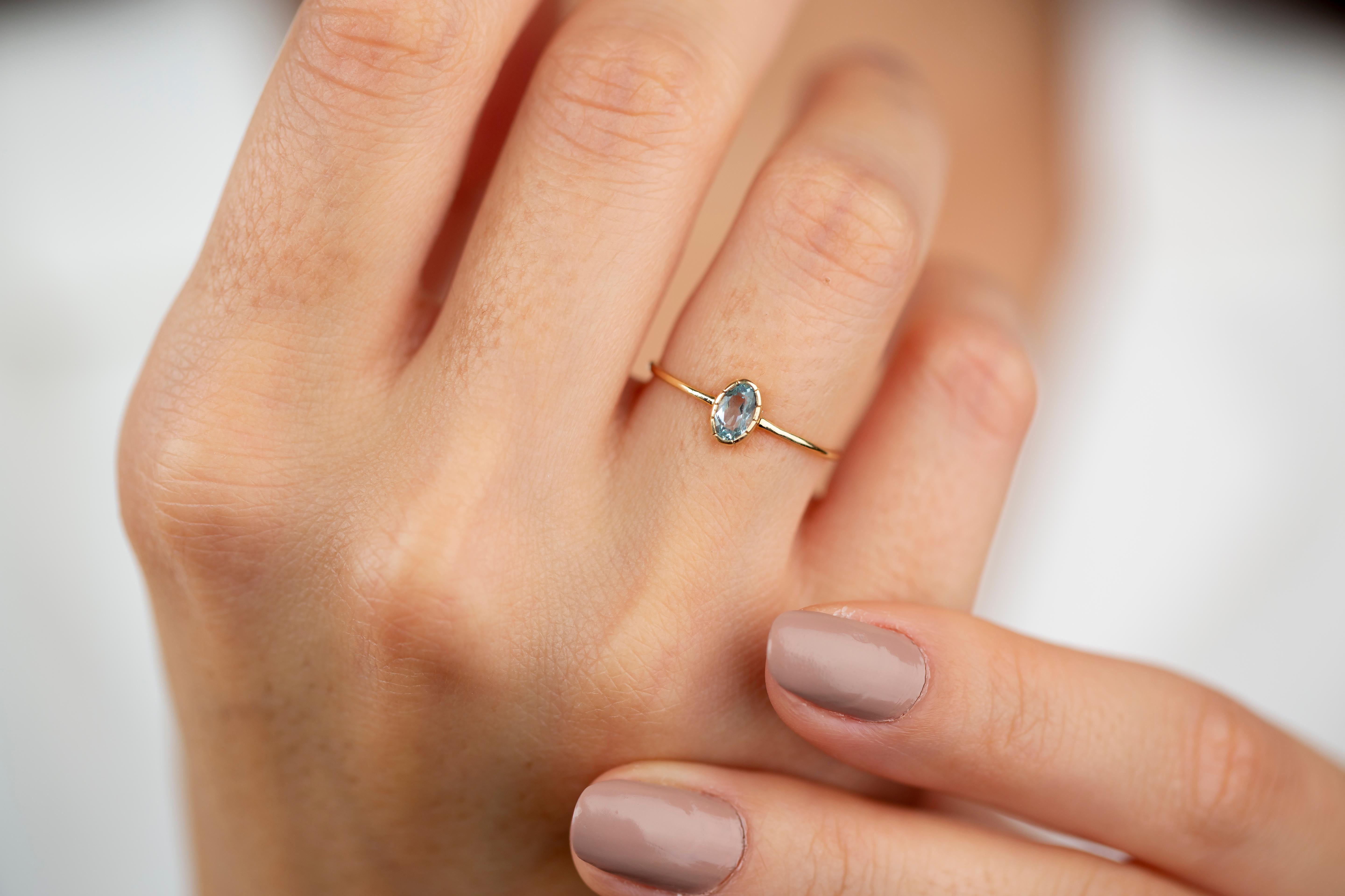 0.35 Ct Oval Cut Sky Topaz 14K Gold Birthstone Ring 6