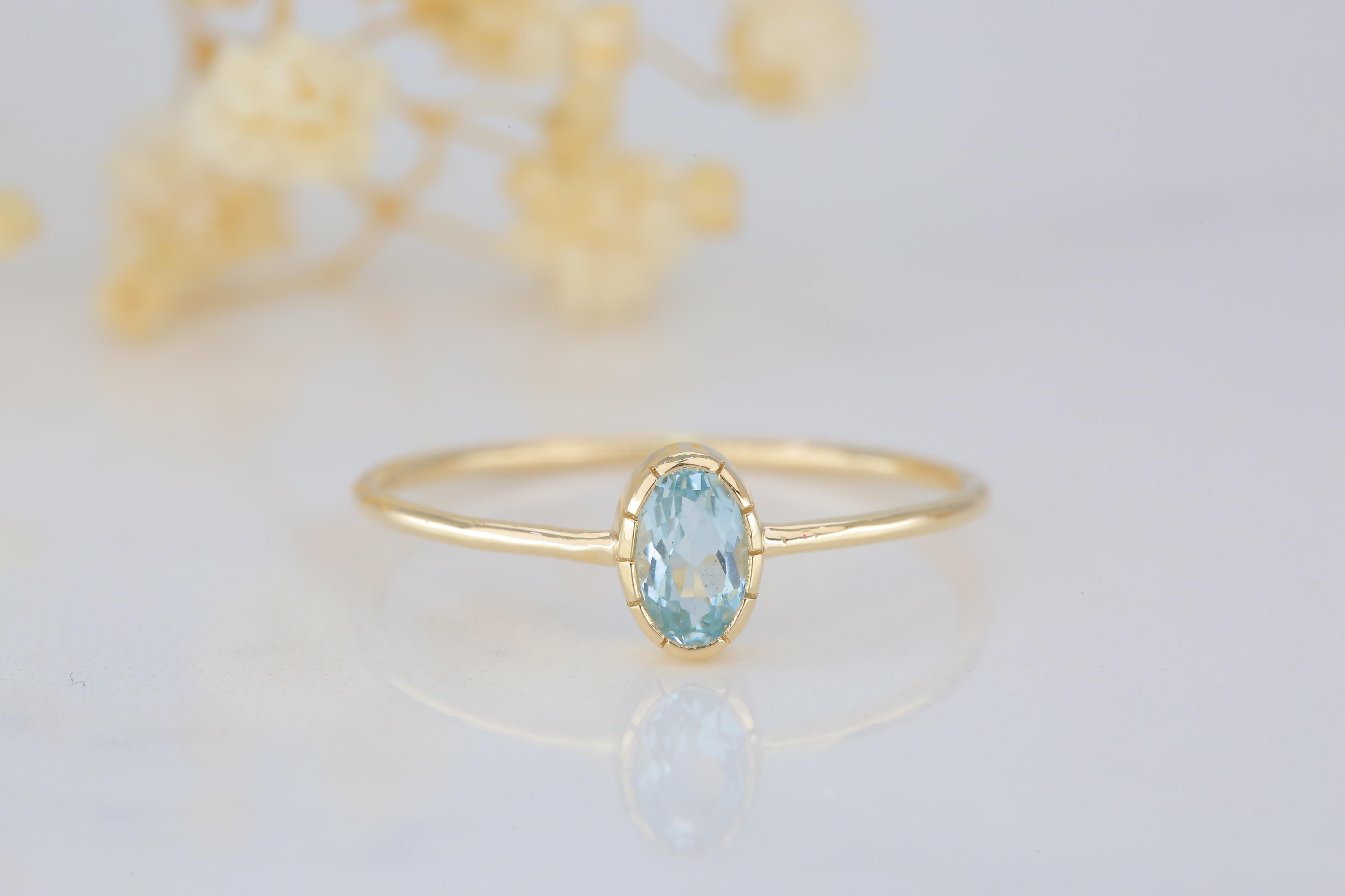 0.35 Ct Oval Cut Sky Topaz 14K Gold Birthstone Ring 7