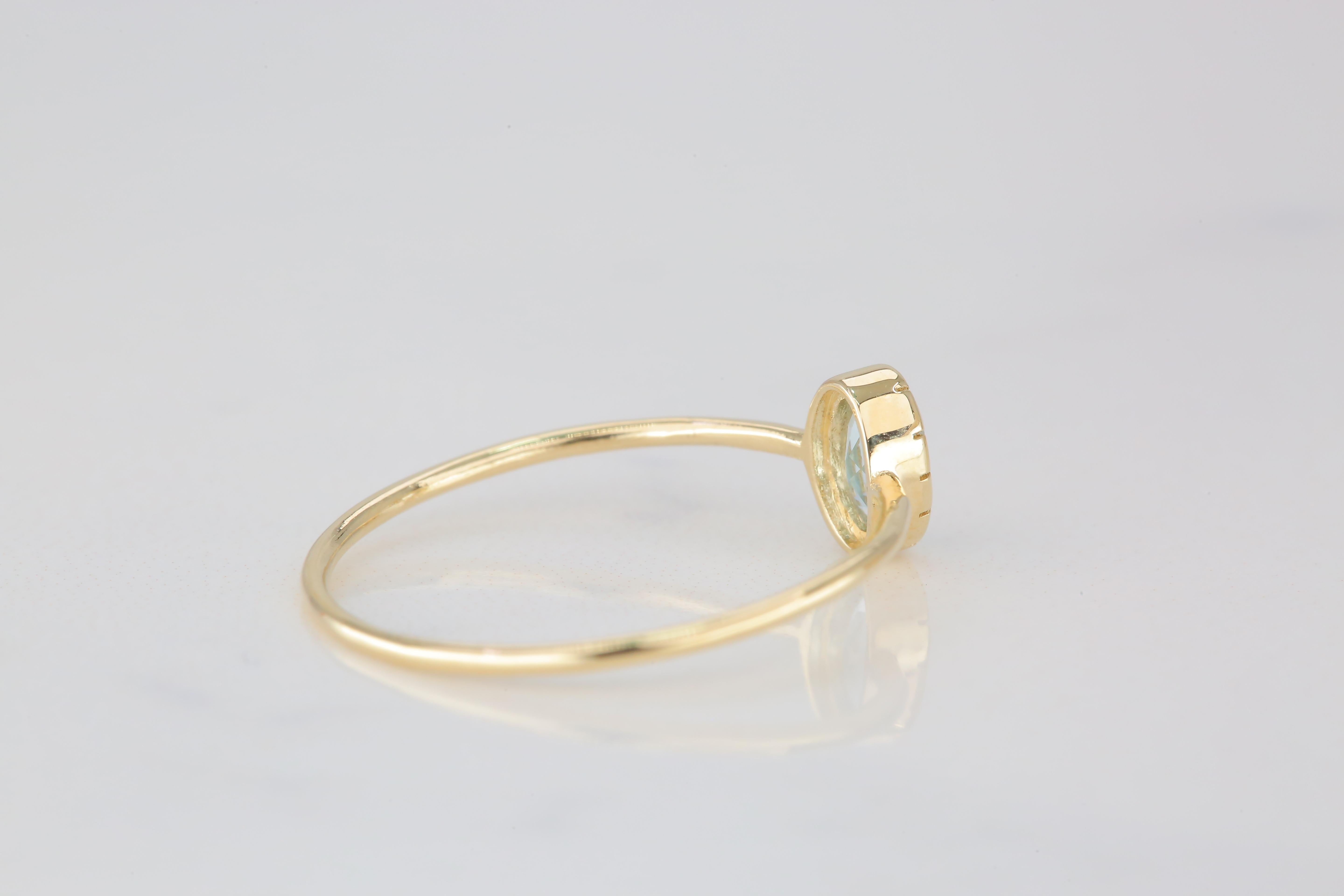 0.35 Ct Oval Cut Sky Topaz 14K Gold Birthstone Ring 8