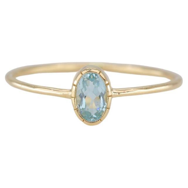 Anello con pietra di nascita in oro 14K da 0,35 carati taglio ovale Sky Topaz