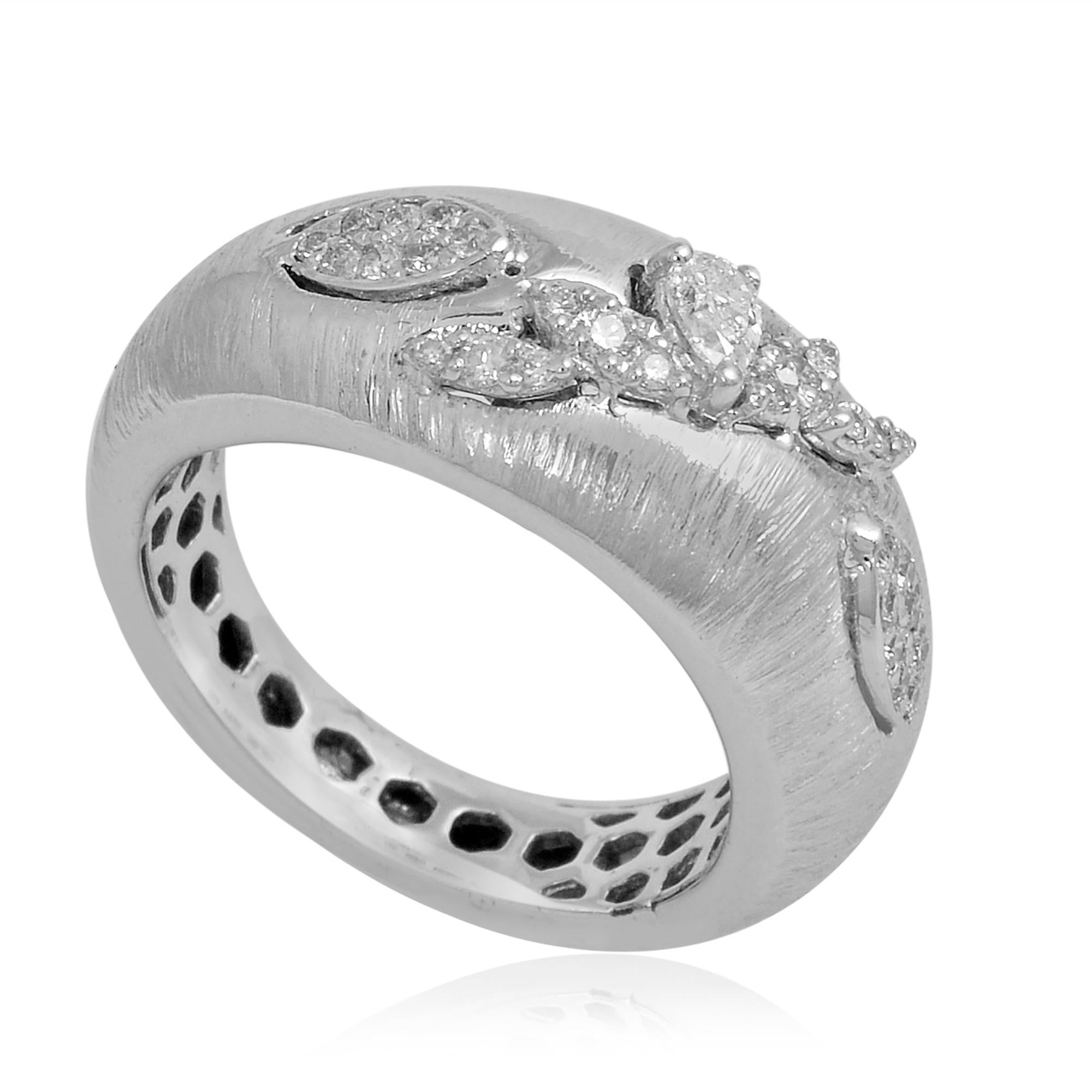 For Sale:  0.35 Ct. SI Clarity HI Color Pear & Round Diamond Dome Ring 18 Karat White Gold 3