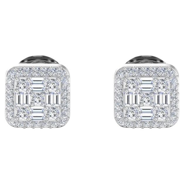 0.35 Ct SI/HI Baguette Round Diamond Stud Earrings 14 Karat White Gold Jewelry