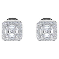 0.35 Ct SI/HI Baguette Round Diamond Stud Earrings 14 Karat White Gold Jewelry