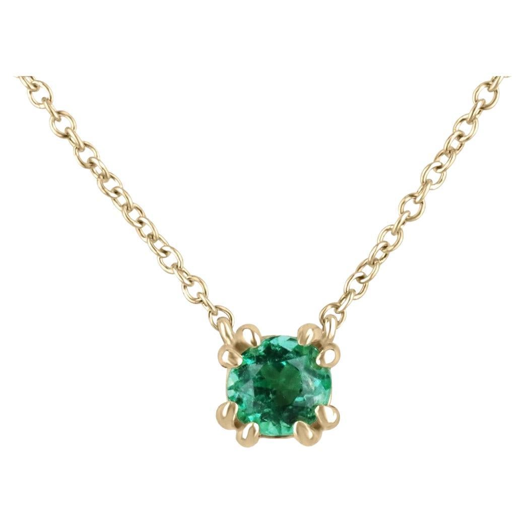 0.35ct 14K AAA Petite Natural Round Cut Fine Quality Emerald Claw Prong Necklace For Sale