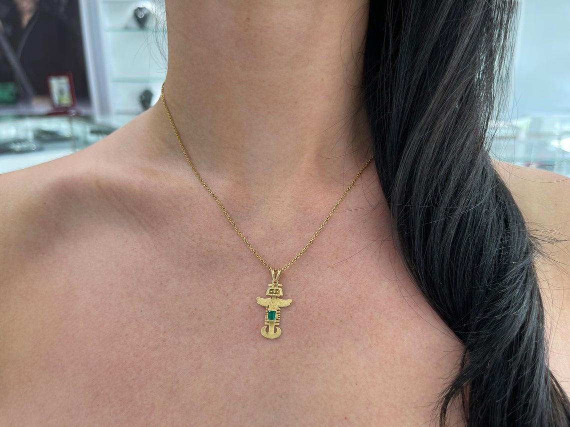0,35ct 18K Kolumbianischer Smaragd, Asscher-Schliff Vor-Kolumbianischer Gelbgold-Anhänger (Spätviktorianisch)