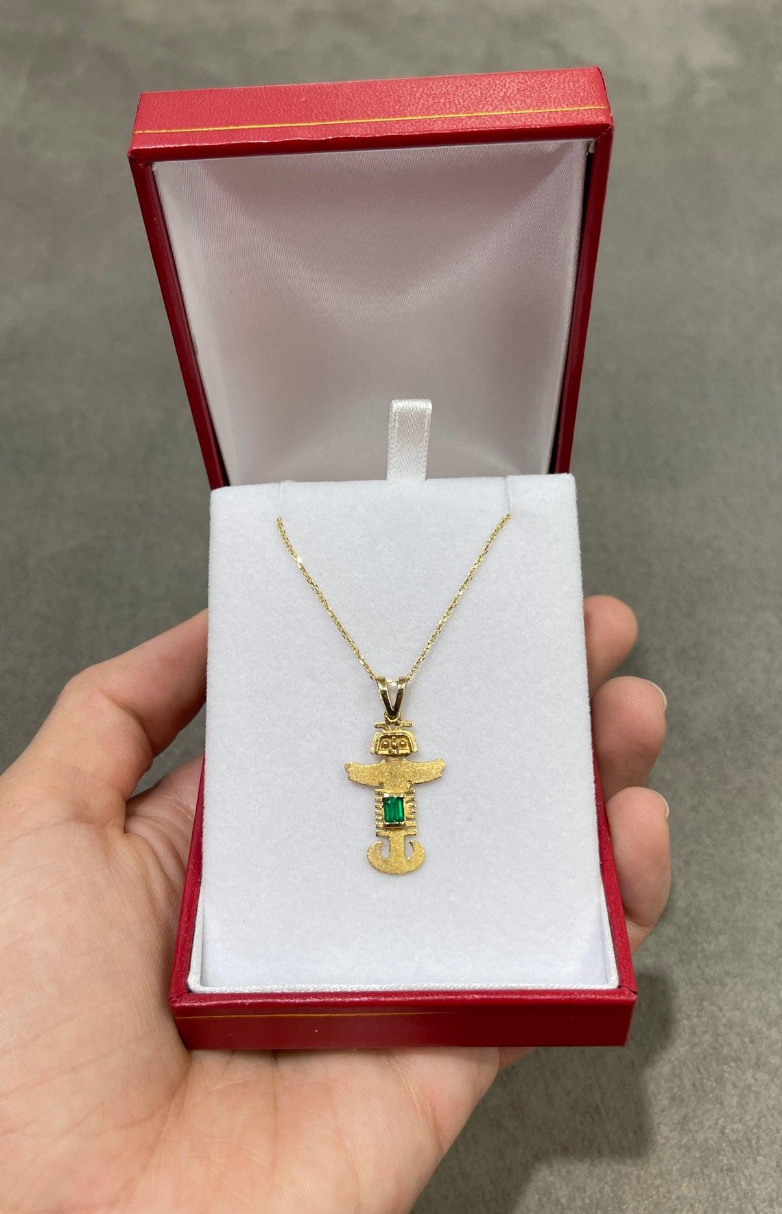 0,35ct 18K Kolumbianischer Smaragd, Asscher-Schliff Vor-Kolumbianischer Gelbgold-Anhänger für Damen oder Herren