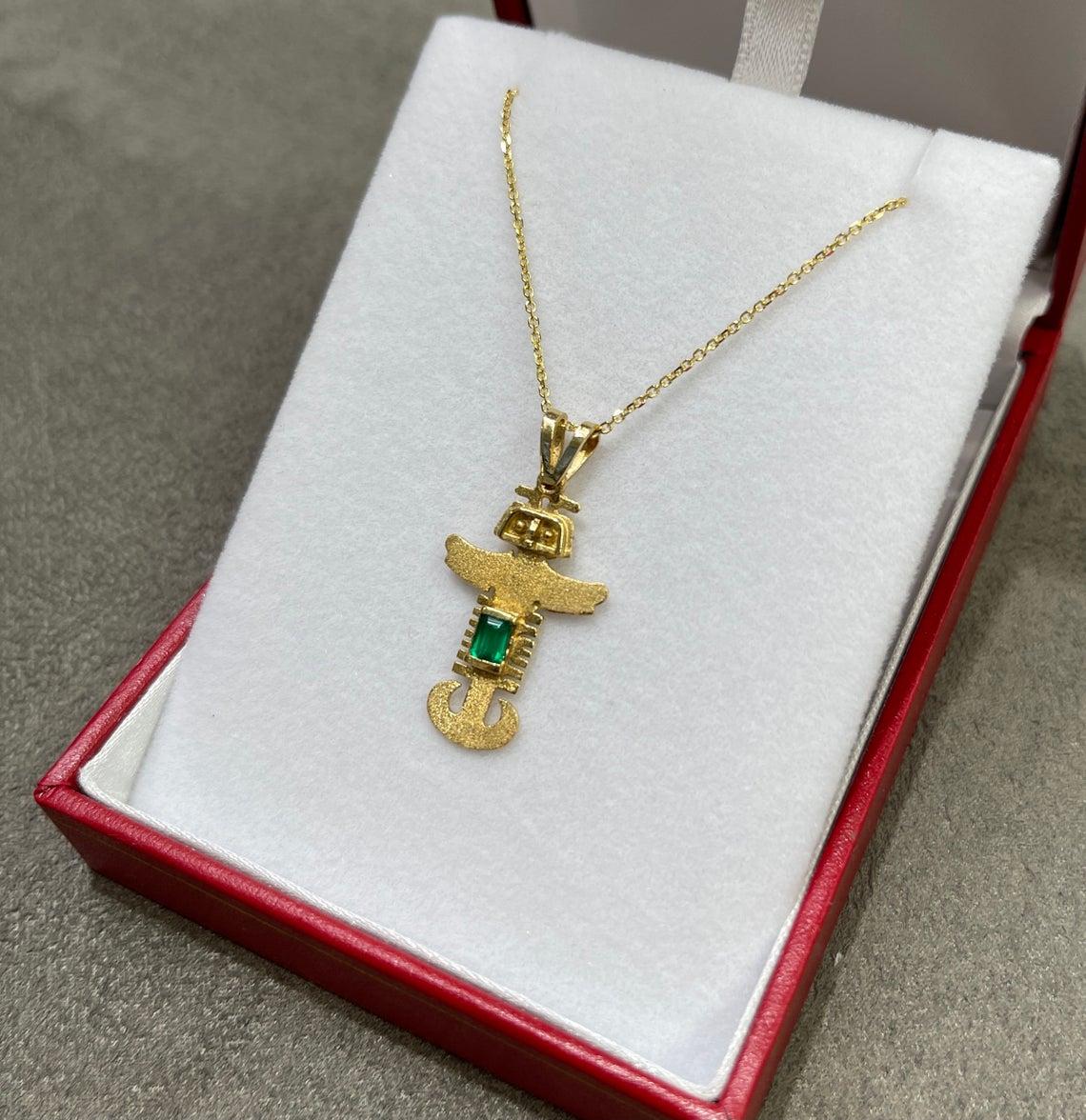 0,35ct 18K Kolumbianischer Smaragd, Asscher-Schliff Vor-Kolumbianischer Gelbgold-Anhänger 3