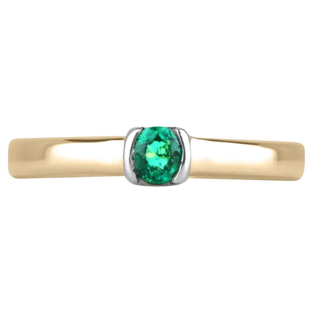 0.35ct 18K Colombian Emerald Solitaire Round Cut Gold Band Engagement Ring