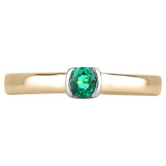 0.35ct 18K Colombian Emerald Solitaire Round Cut Gold Band Engagement Ring